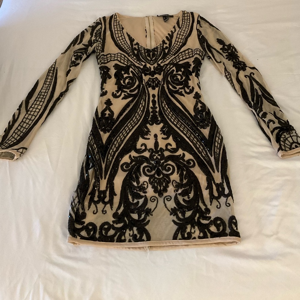 Black and Cream Sequin Cocktail Dress